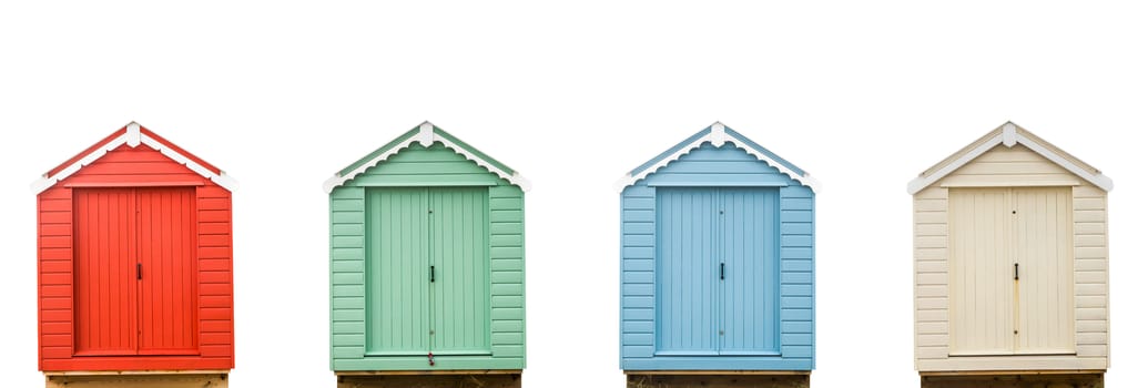 Four Isolated, Colorful Vintage Retro British Beach Huts