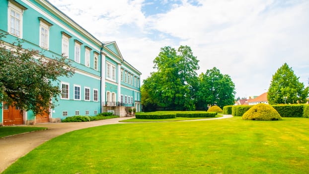 Park and renaissance chateau in Dacice, Czech Republic.