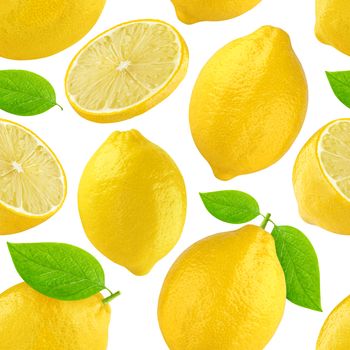 Seamless pattern with lemons. Lemon isolated on white background with clipping path.
