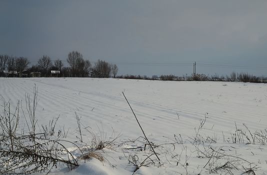 Countryside covered with snow during winter