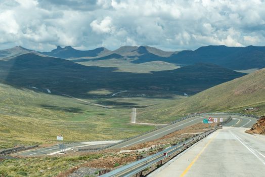 Black Mountain Pass in Lesotho. The highest point of the pass is 3240 meter above sea level.