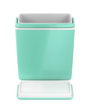 Handheld green refrigerator on white background 