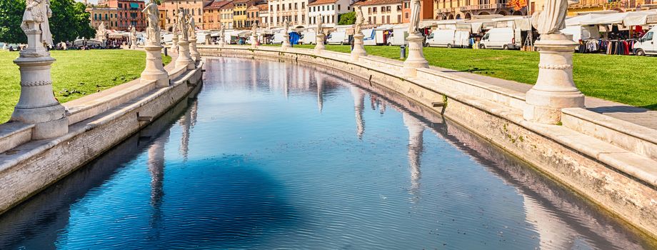 The scenic square of Prato della Valle and its beautiful canal in Padua. It is the largest square in Italy, and one of the largest in Europe