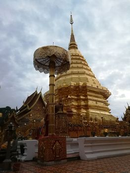 

Temples and pagodas are Beautiful cultural attractions on the mountain in Northern of Thailand  in Chiang Mai