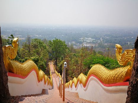 Temples and pagodas are Beautiful cultural attractions on the mountain in Northern of Thailand  in Chiang Mai