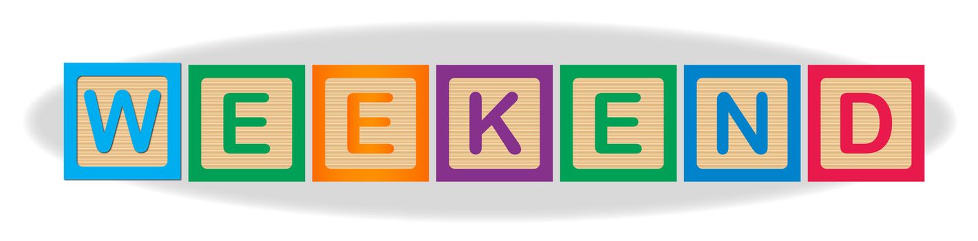 The word Weekend spelled out in kiddies wooden block letters