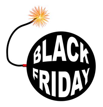 An old fashioned round black bomb with a lit fuse and the text Black Friday
