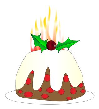 A Chistmas pudding with brandy burning flames