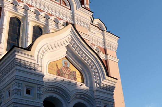 Detail of the architecture of Alexander Nevsky Cathedral in Tallinn, Estonia, illuminated by the early evening sun