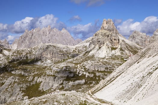 Dolomites mountains landscape on a sunny autumn day