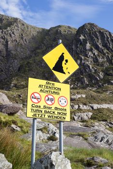 warning sign at the conor pass on the ring of kerry's wild atlantic way