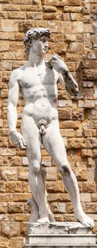 Marble statue of David created by the Italian artist Michelangelo. Copy of original renaissance scuplture in Florence, Italy.
