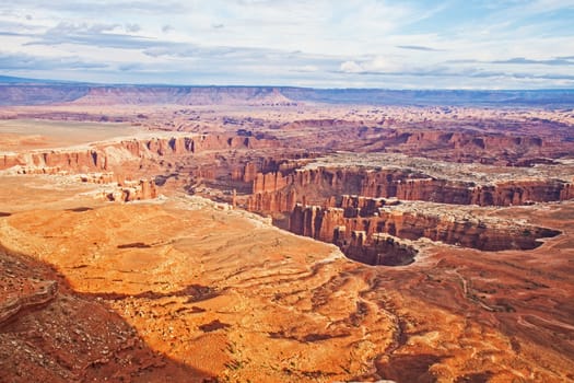 View over the White Rim Valley from the Island In The Sky, Canyonlands, Utah, United States of America.