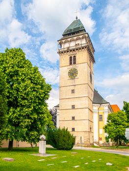 Church of Saint Lawrence and sugar cube monument, Dacice, Czech Republic.