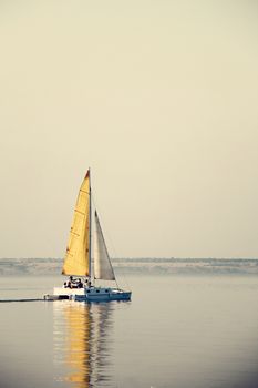 sailing ship in the open sea. a photo