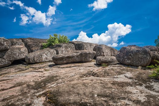 Granite Arbuzinka Rocks in the canyon near the Aktovo village, on the Mertvovod river in Ukraine. One of natural wonders of Europe.