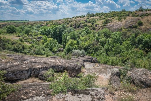 Granite Arbuzinka Rocks in the canyon near the Aktovo village, on the Mertvovod river in Ukraine. One of natural wonders of Europe.