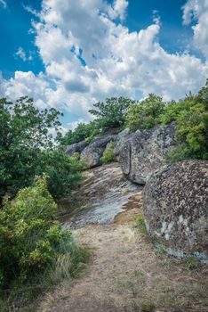 Granite Arbuzinka Rocks in the canyon near the Aktovo village, on the Mertvovod river in Ukraine. One of natural wonders of Europe.