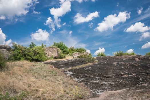 Granite Arbuzinka Rocks in the canyon near the Aktovo village, on the Mertvovod river in Ukraine. One of natural wonders of Europe.