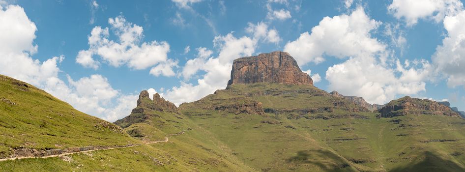 The Sentinel Trail to the Tugela Falls in the Drakensberg climbs past the Three Witches and then zig-zags up the slopes of the Sentinel