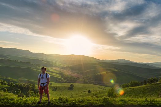 Man in Altai mountain, beauty summer landcape