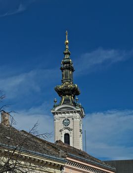 Tower on Orthodox cathedral in Pasiceva street, Novi Sad, Serbia