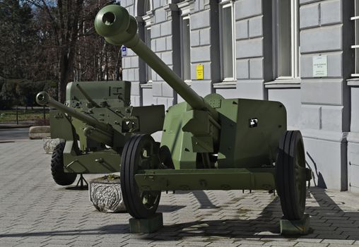 Old antitank cannons, repaired, restored and on display