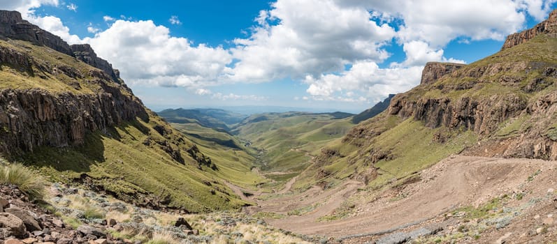 The hairpin bends in the Sani Pass on the border between South Africa and Lesotho