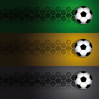 The soccer ball leaves a trail of polygons on a green, yellow and gray background