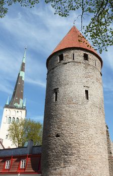 Medieval tower in Tower's Square, part of the fortifications around the Old Town of Tallinn