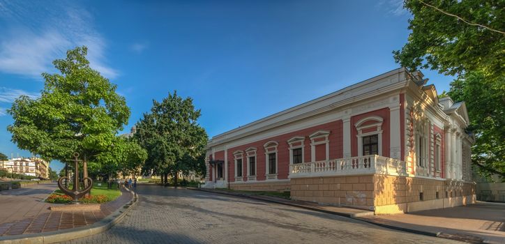 ODESSA, UKRAINE - 06.06.2018. Square near the city hall of Odessa. Primorsky Boulevard in a summer morning. Panorama view.