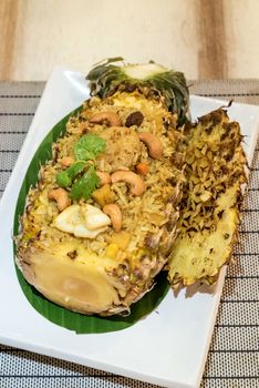 Pineapple fried rice serve in whole pineapple