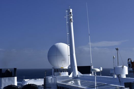 antennas and communication equipment on a cruis ship