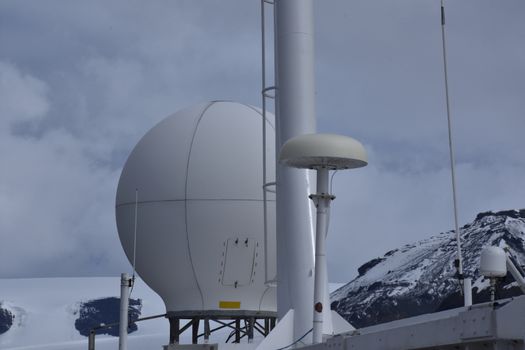 antennas and communication equipment on a cruis ship