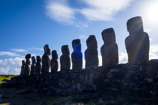 Moais statues, ahu Tongariki, easter island, Chile