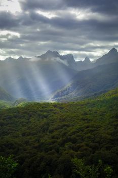 Fiordland national park stormy landscape, New Zealand southland