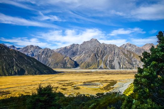 Mount Cook valley alpine landscape, New Zealand