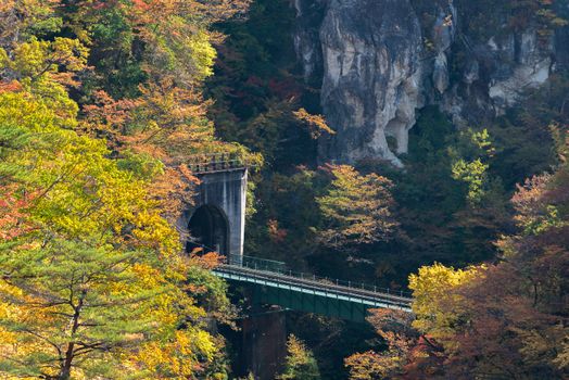 Naruko Gorge valley with rail tunnel in Miyagi Tohoku Japan