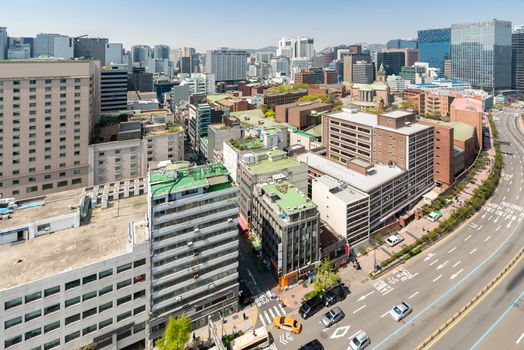 Aerial view of Seoul myeongdong Downtown cityscape in South Korea