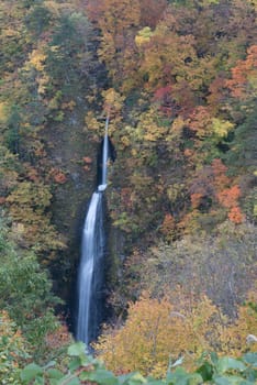 Tsumijikura Taki waterfall in autumn Fall season at Fukushima Japan