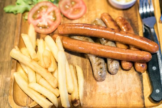 grilled German Sausages with fries