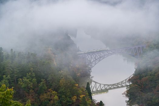 Autumn fall foliage Fukushima First Bridge View Point daiichi kyouryou in Mishima Fukushima Japan