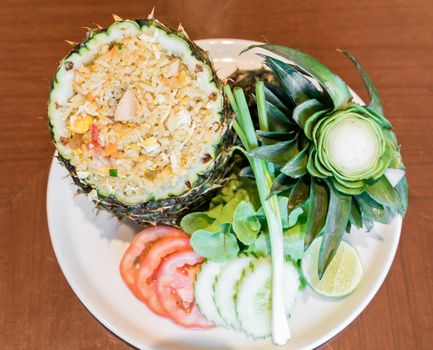 Pineapple fried rice serve in whole pineapple