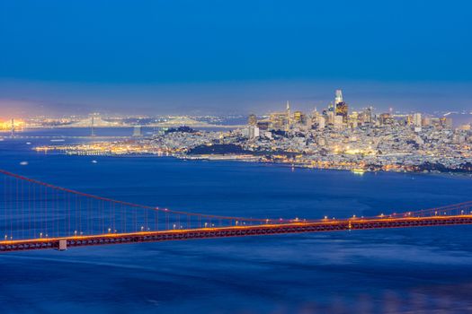 Golden Gate bridge in San Francisco California USA West Coast of Pacific Ocean Sunset Twilight