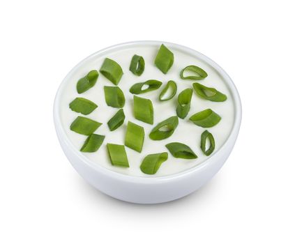 Sour cream and green onion isolated on white background with clipping path
