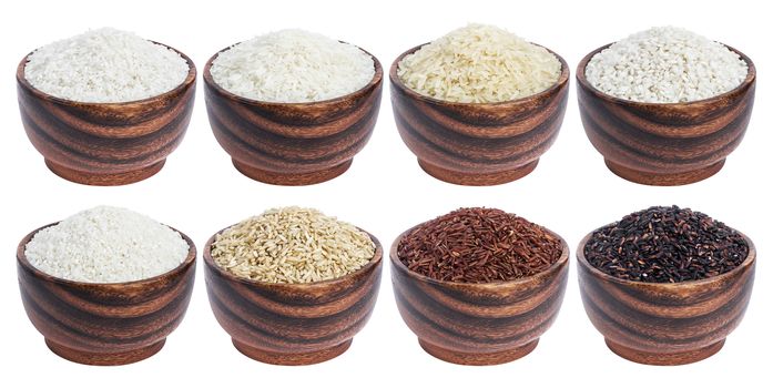 Rice collection isolated on white background.