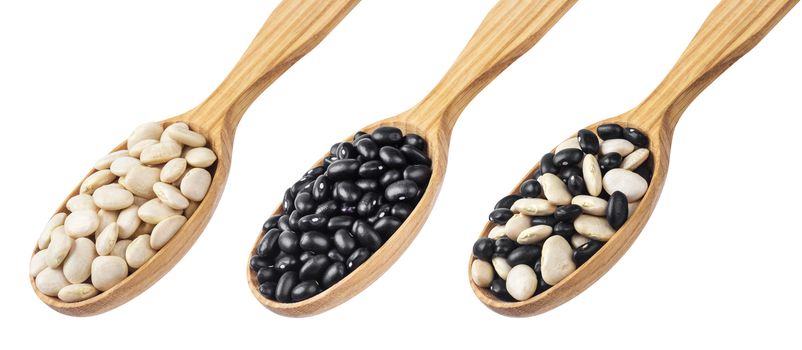 Kidney beans in wooden spoon isolated on white background. Collection