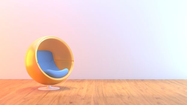 comfortable armchair in egg shape. Background with free space. 3D rendering.