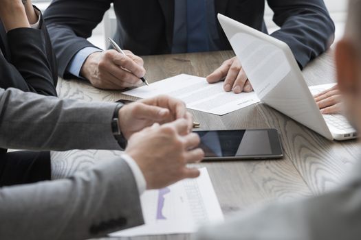 Business man sign contract on the desk at meeting