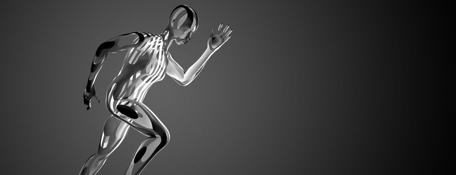 Sculpture of a running athlete. 3D rendering.